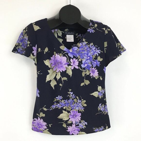 K Studio Collection Floral Blouse Women’s Size 8 V-Neck Short Sleeves Career - Picture 1 of 9
